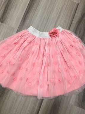 Cotton on Pink Tulle Dot Skirt with Silver Waistband - Kids Skirts